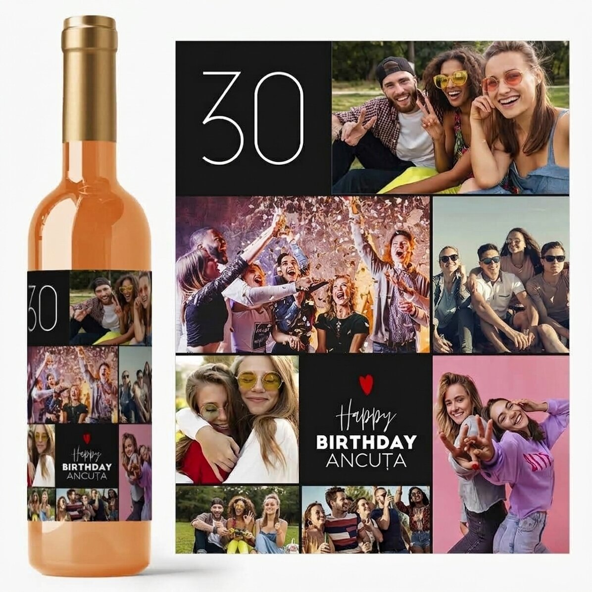 Wino z indywidualnym nadrukiem tekstu i 7 zdjęć na urodziny – Wszystkiego najlepszego z okazji urodz