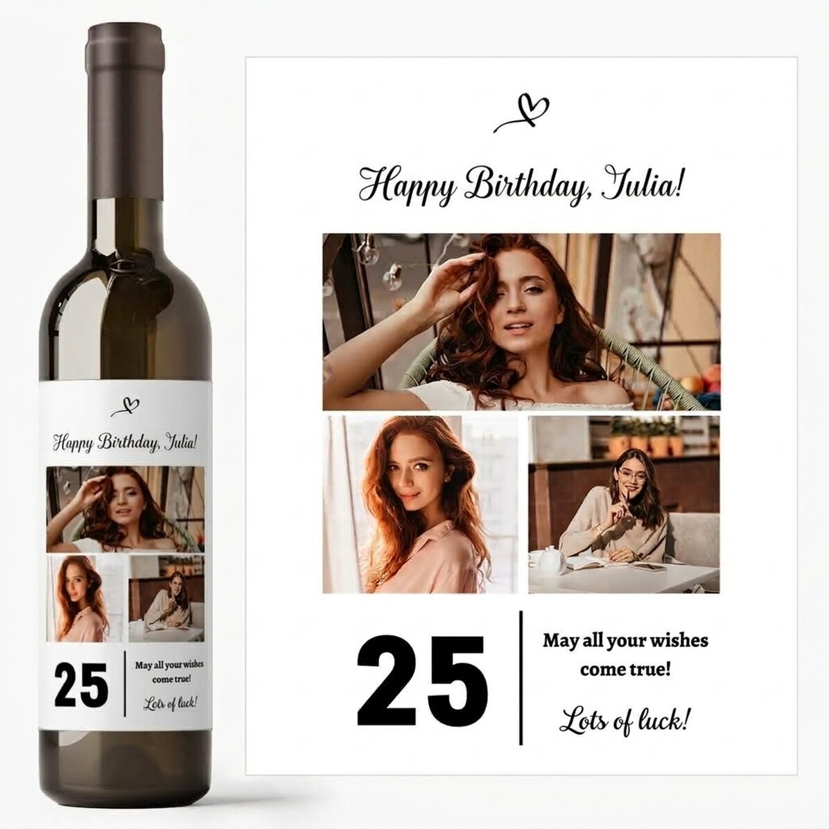 Wino z indywidualnym nadrukiem tekstu i 3 zdjęć na urodziny – 25