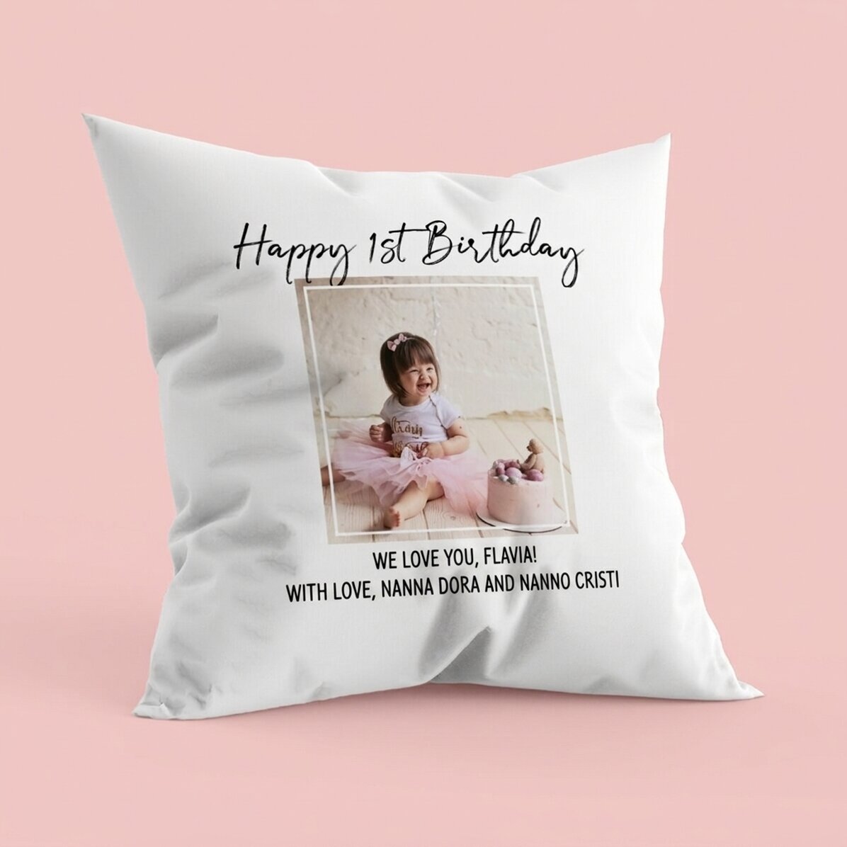 Spersonalizowana poduszka ze zdjęciem i napisem – „Happy Birthday”