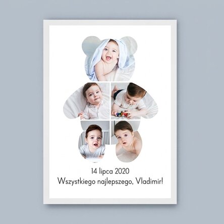 Spersonalizowany obraz z napisem i 5 zdjęciami – Teddy Bear
