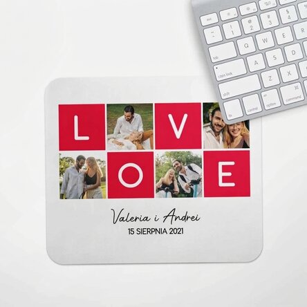 Spersonalizowana podkładka pod mysz z 4 zdjęciami i napisem – LOVE