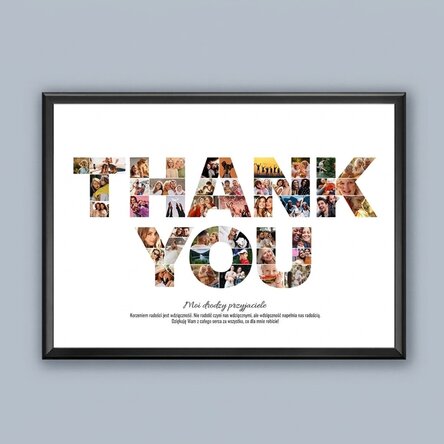 Spersonalizowany obraz w formacie poziomym z 46 zdjęciami i napisem – THANK YOU