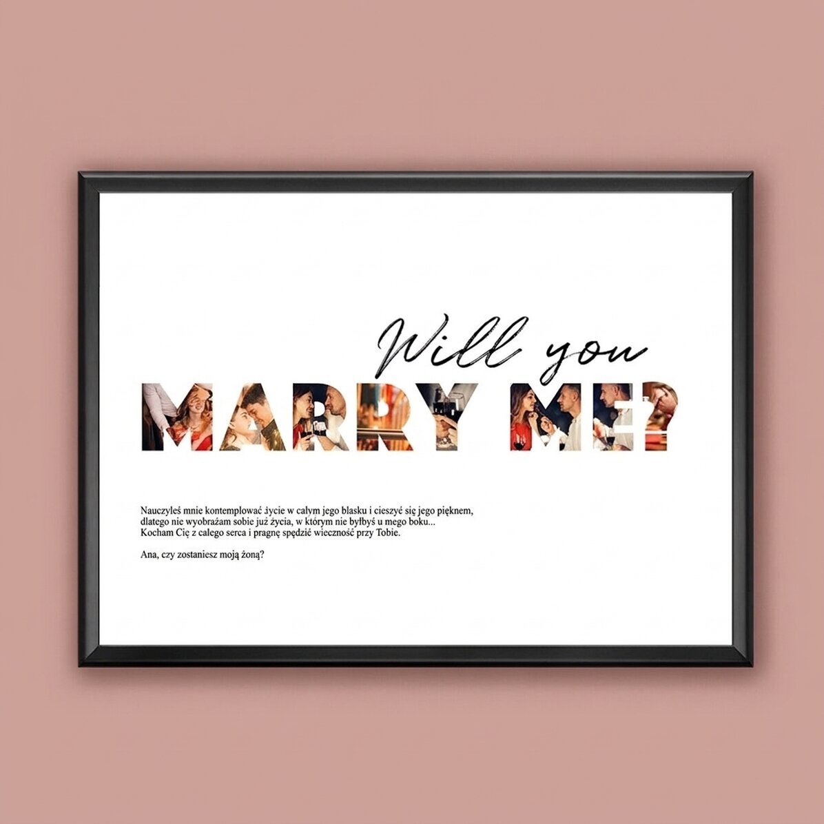 Spersonalizowany obraz w formacie poziomym z 8 zdjęciami i napisem – „Will you marry me?”