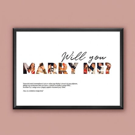 Spersonalizowany obraz w formacie poziomym z 8 zdjęciami i napisem – „Will you marry me?”