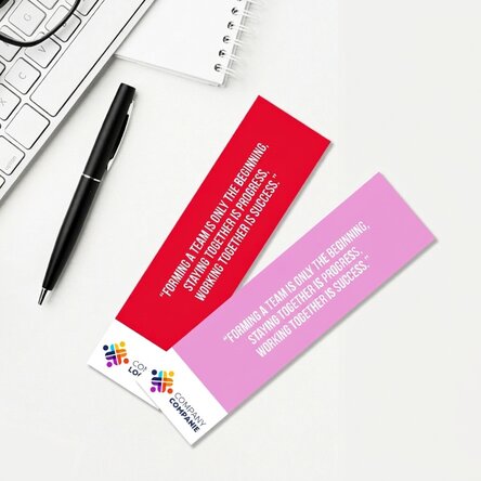 Personalised bookmark with text and logo