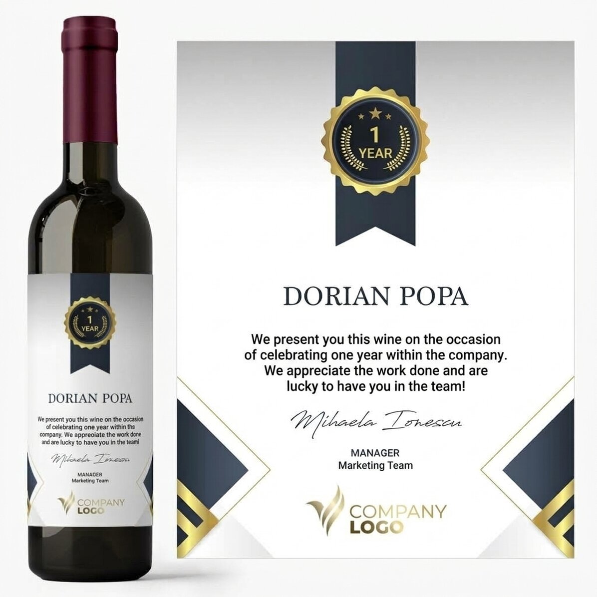 Wino z indywidualnym nadrukiem z logo i napisem – podziękowanie dla pracowników