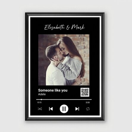 Personalised picture frame with photo, text and QR code - Our song