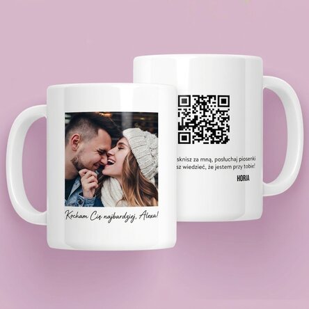 Spersonalizowany kubek ze zdjęciem, napisem i kodem QR