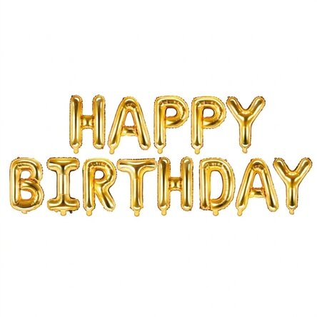 Zestaw balonów – „Happy Birthday” w kolorze złotym