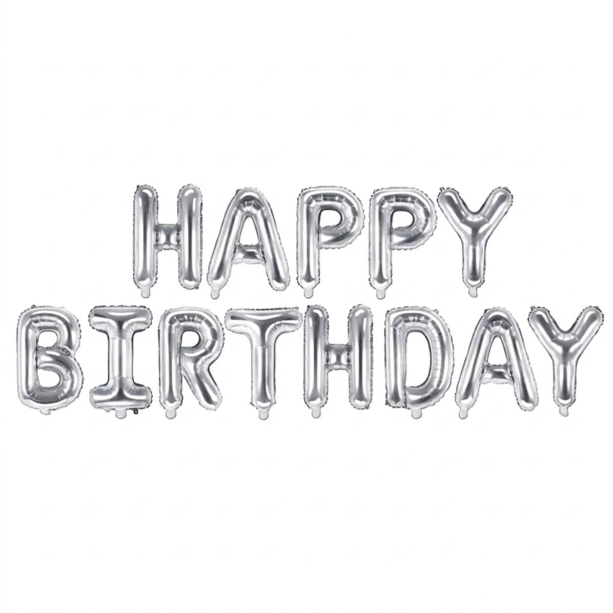 Zestaw balonów – „Happy Birthday” w kolorze srebrnym