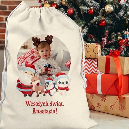 Torba na prezenty z nadrukiem zdjęcia i napisem – Merry Christmas