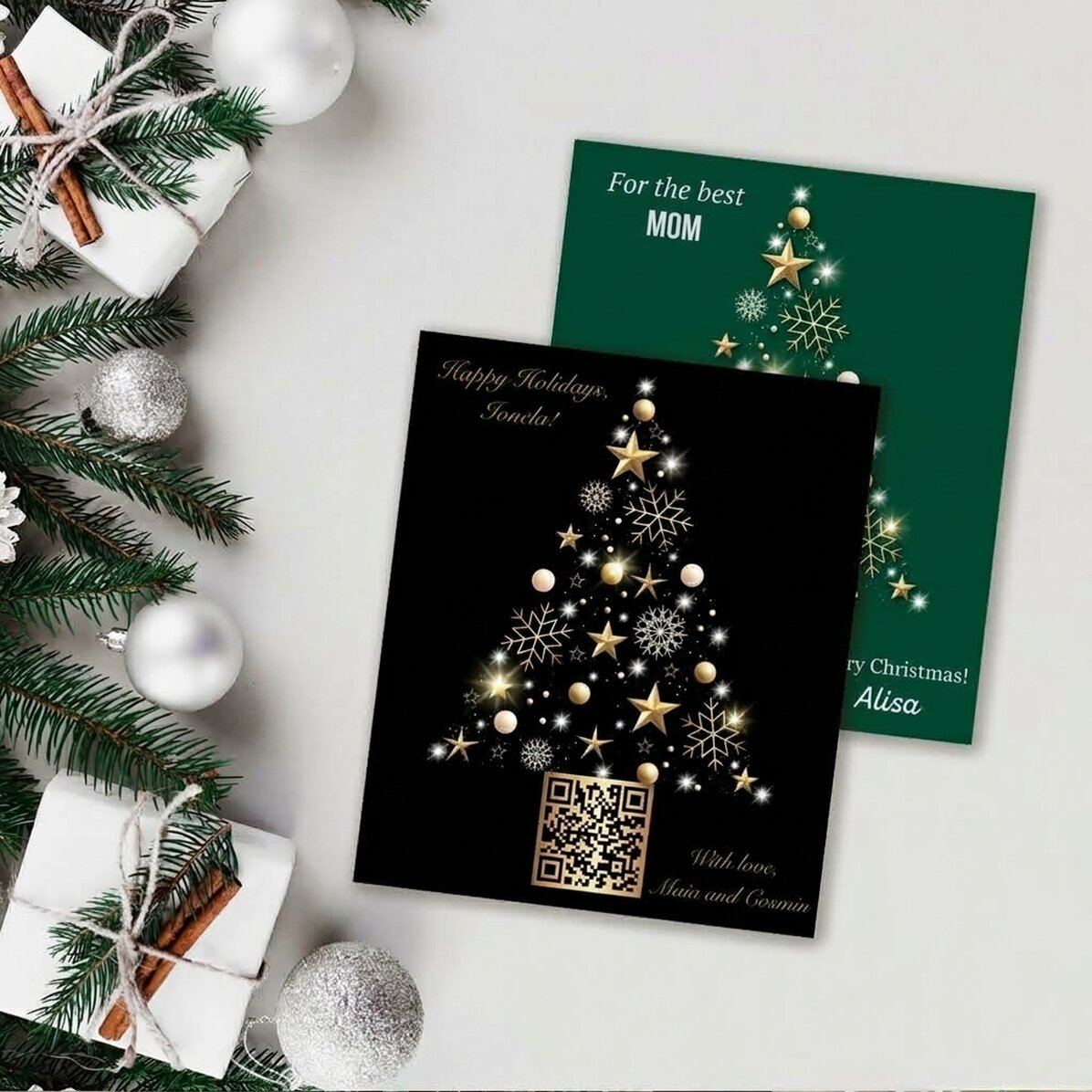 Spersonalizowany magnes o wymiarach 10 x 12 cm z kodem QR i świątecznym życzeniem
