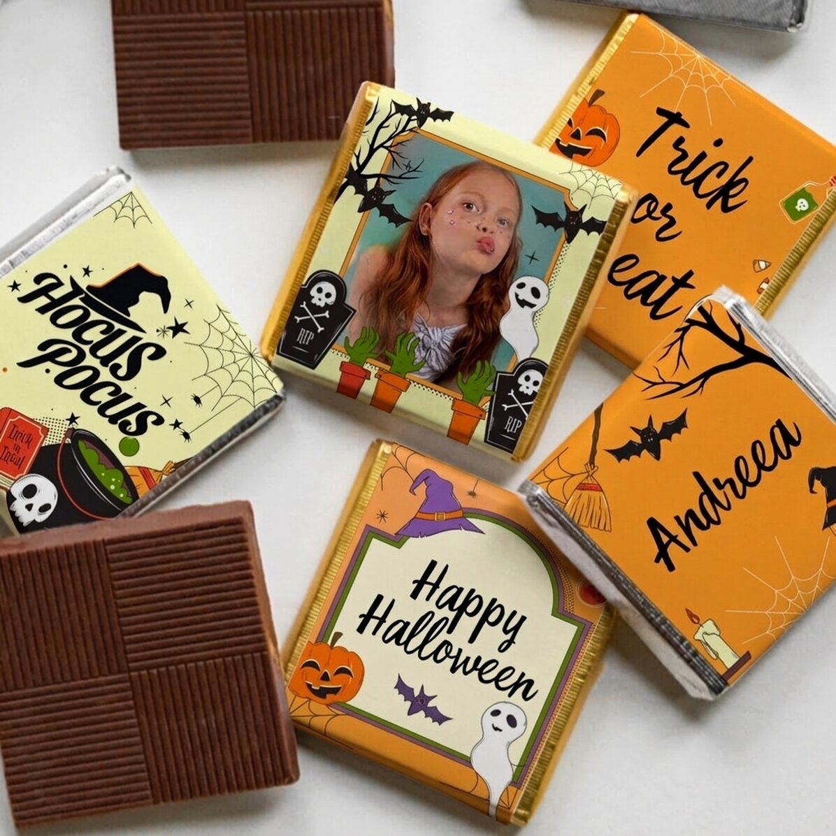 Set of 5 mini chocolates personalised with photo and text - Halloween
