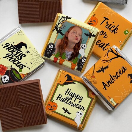 Zestaw 5 mini czekoladek z indywidualnym nadrukiem ze zdjęciem i tekstem – Halloween