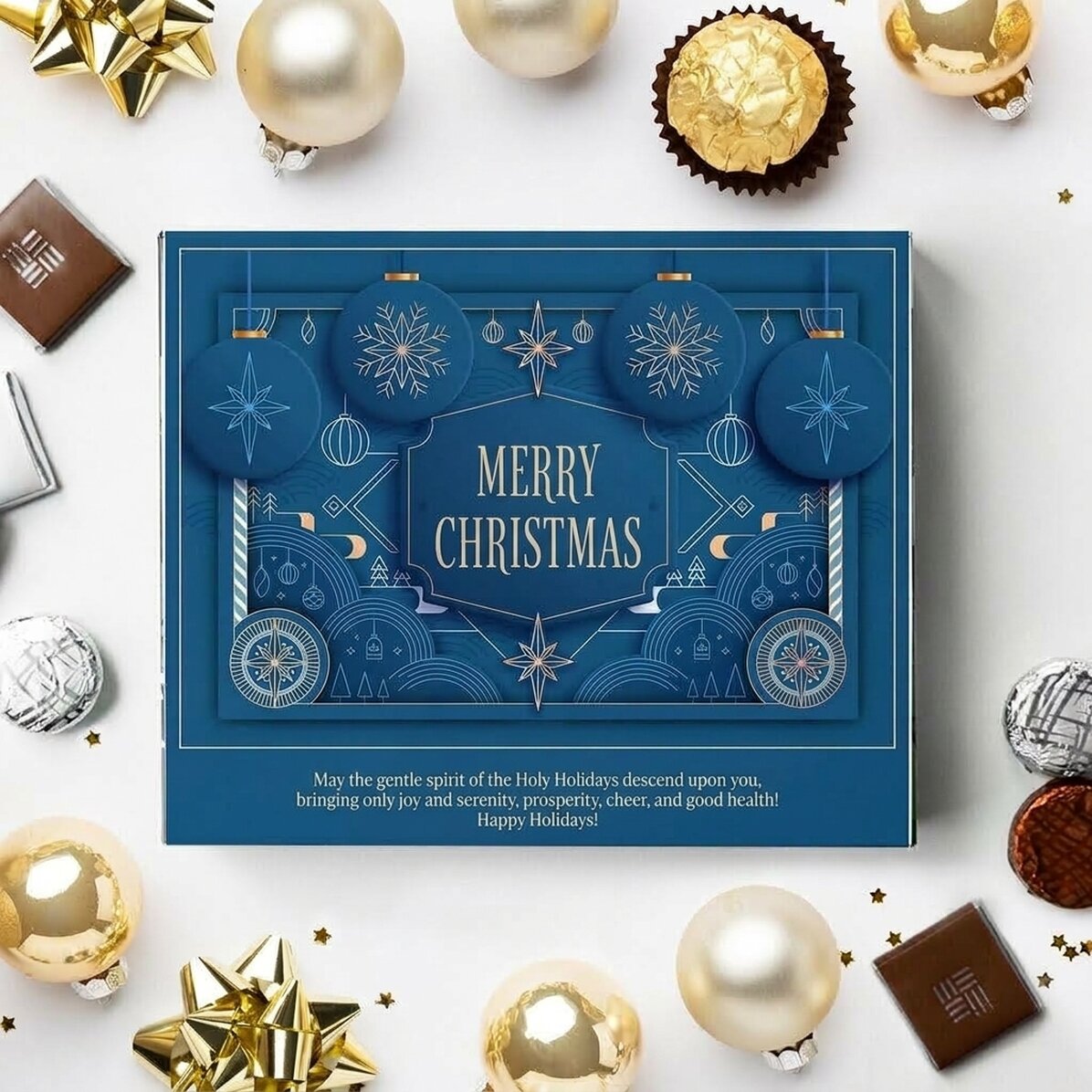 Pudełko cukierków z indywidualnym napisem – Blue Christmas