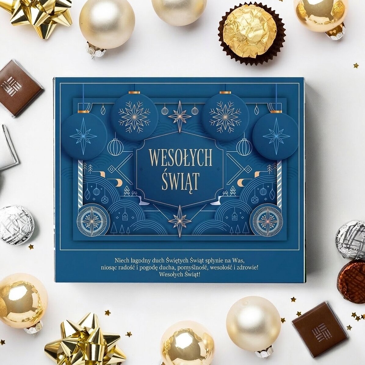 Pudełko cukierków z indywidualnym napisem – Blue Christmas