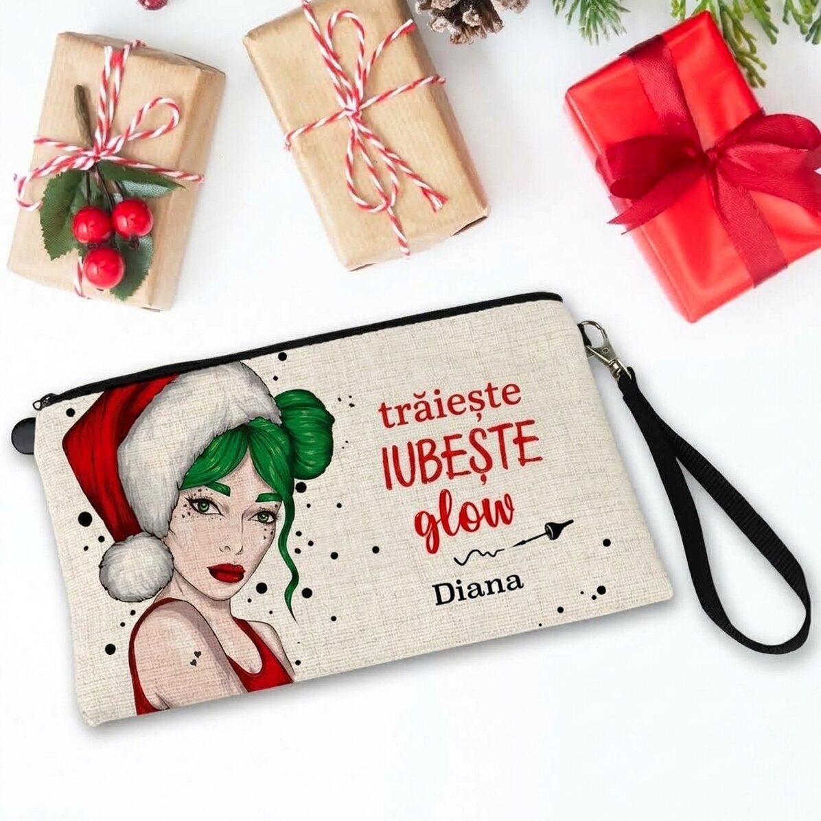 Spersonalizowany zestaw do makijażu z napisem „Live Love Glow”