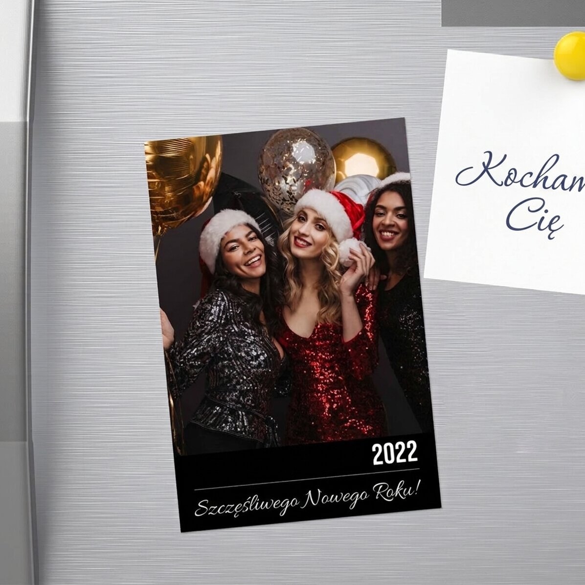 Spersonalizowany magnes o wymiarach 10 x 15 cm z napisem i zdjęciem – Happy New Year