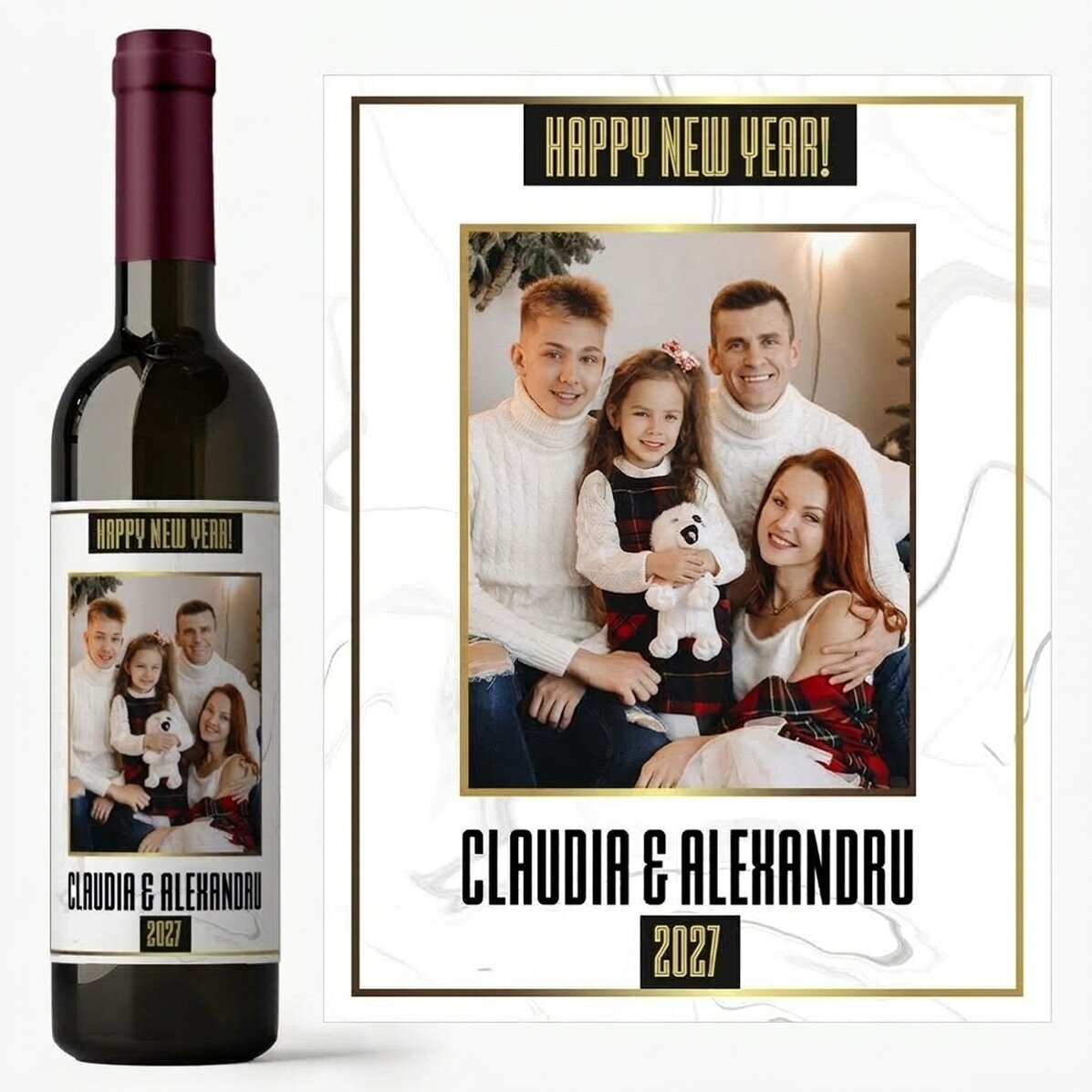 Wino z indywidualnym nadrukiem ze zdjęciem i tekstem – White Happy New Year