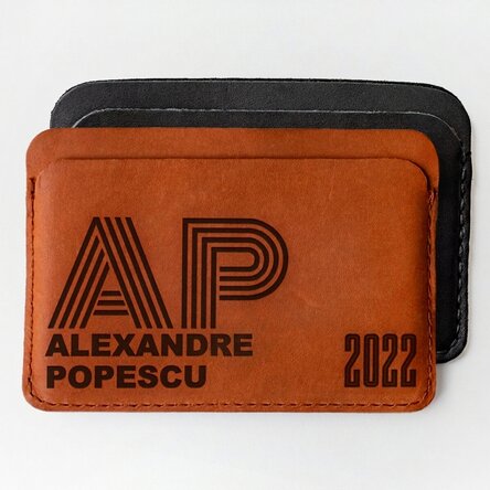 Personalised leather wallet with initials, name and year