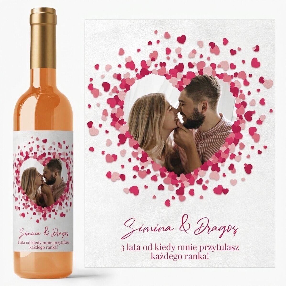 Wino z indywidualnym napisem dla pary – Love is in the air