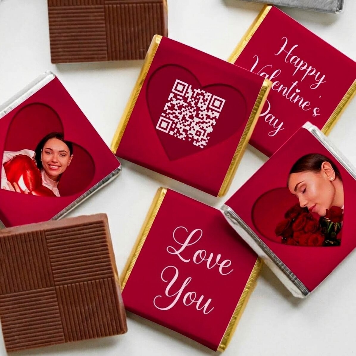 Zestaw 5 mini czekoladek z personalizowanymi zdjęciami, kodem QR i tekstem – Love