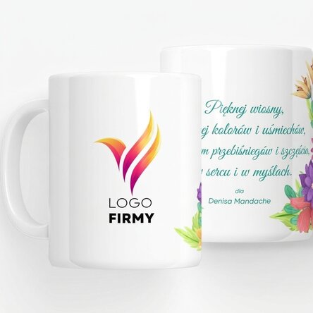 Spersonalizowany kubek z logo i napisem – Wiosenne kwiaty