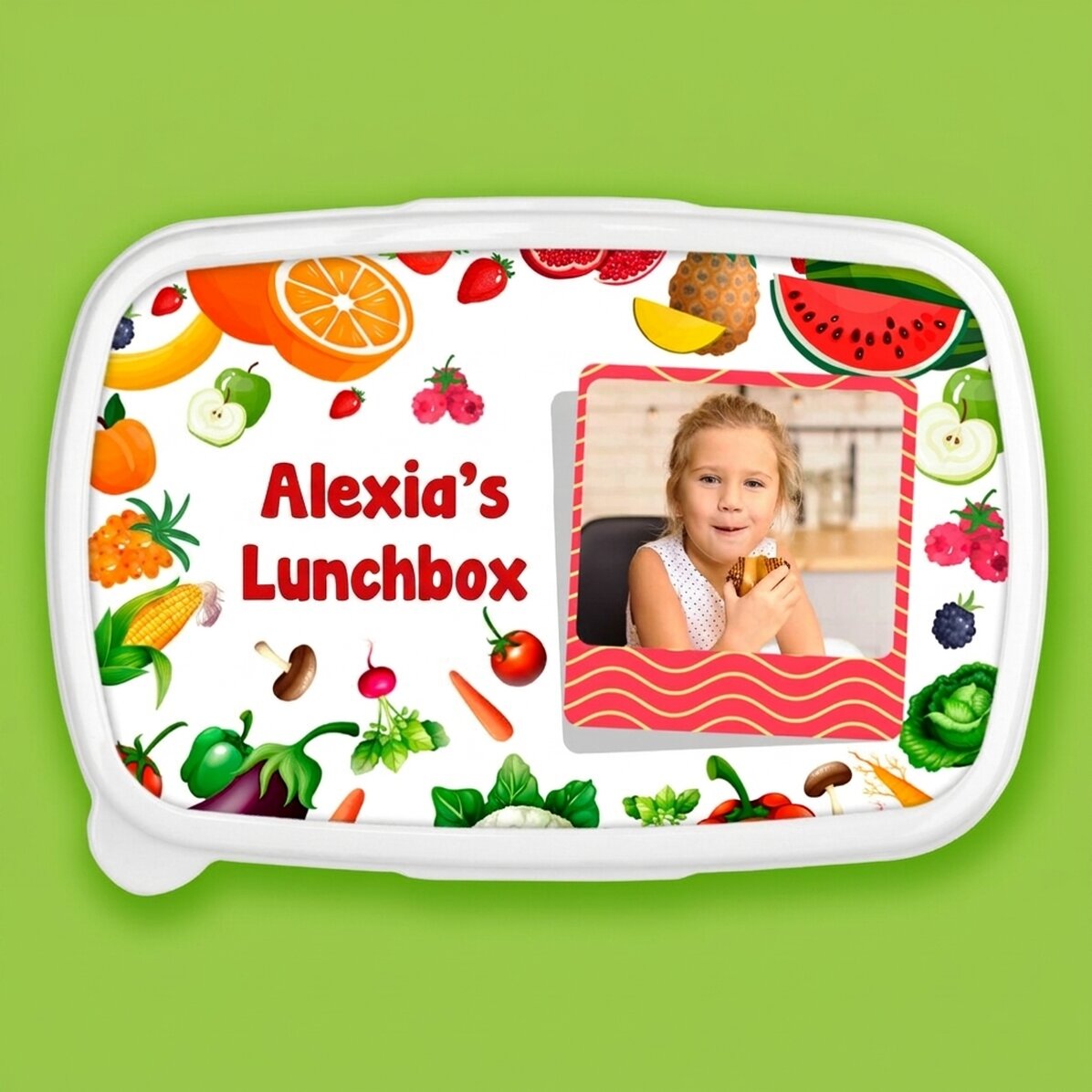 Pudełko na lunch, pojemnik na posiłki z indywidualnym nadrukiem ze zdjęciem i napisem – Owoce i warz