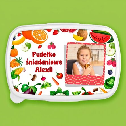 Pudełko na lunch, pojemnik na posiłki z indywidualnym nadrukiem ze zdjęciem i napisem – Owoce i warz