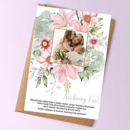 Spersonalizowana kartka ze zdjęciem i tekstem – Floral