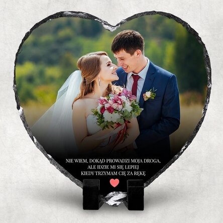 Płytka łupkowa w kształcie serca z indywidualnym napisem i zdjęciem – Heart