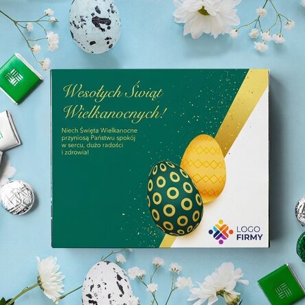 Pudełko cukierków z indywidualnym nadrukiem z logo i napisem – Wielkanoc