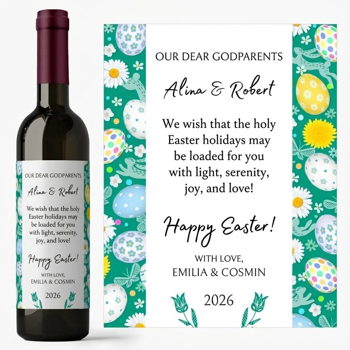 Wino z indywidualnym napisem – życzenia wielkanocne