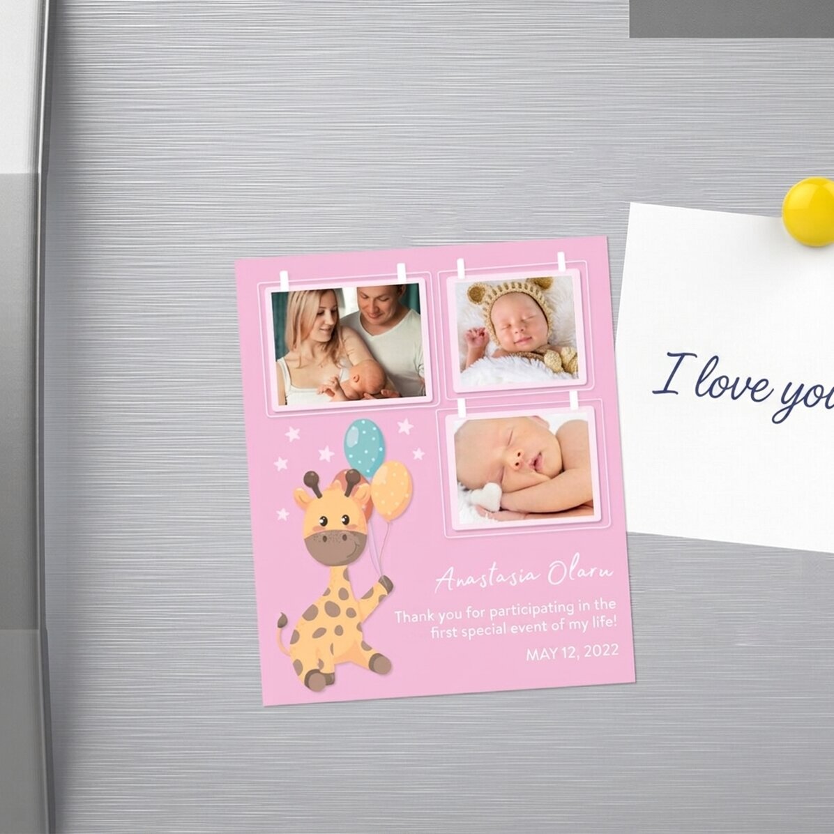 Spersonalizowany magnes 10 x 12 cm z 3 zdjęciami i tekstem – Baby