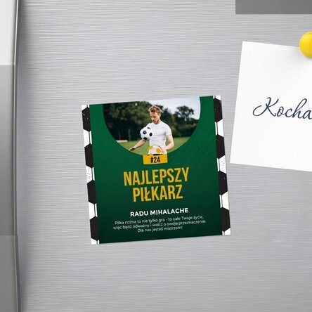 Spersonalizowany magnes 10x10 ze zdjęciem i napisem – Piłka nożna
