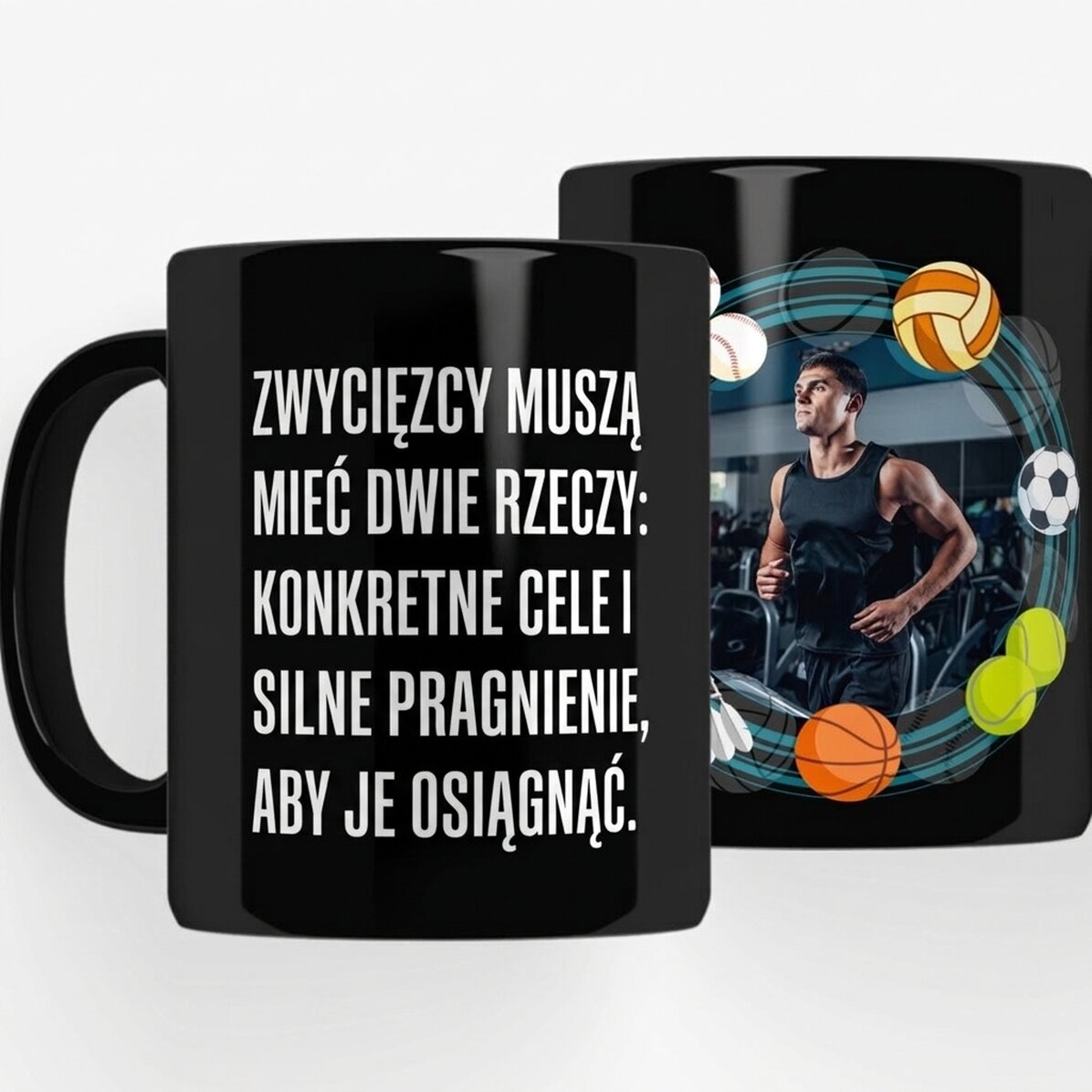 Spersonalizowany czarny kubek z napisem dla sportowców