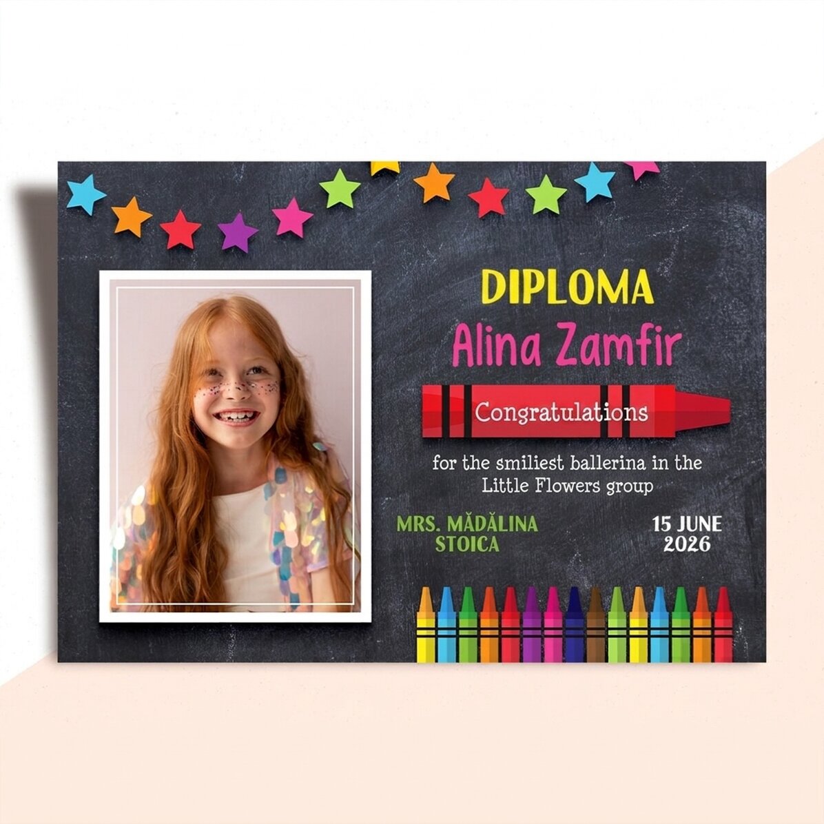 Spersonalizowany dyplom z tekstem i zdjęciem dla najmłodszych