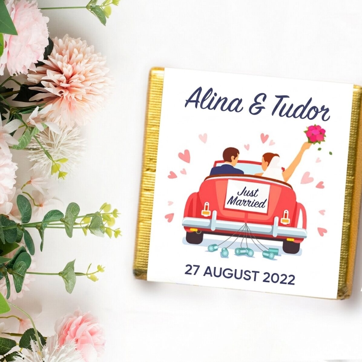 Mini czekoladka z indywidualnym napisem – „Just married”