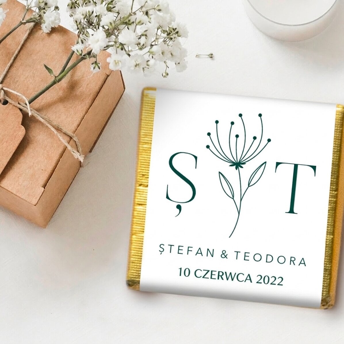 Mini czekoladki ślubne z indywidualnym napisem – Eleganckie