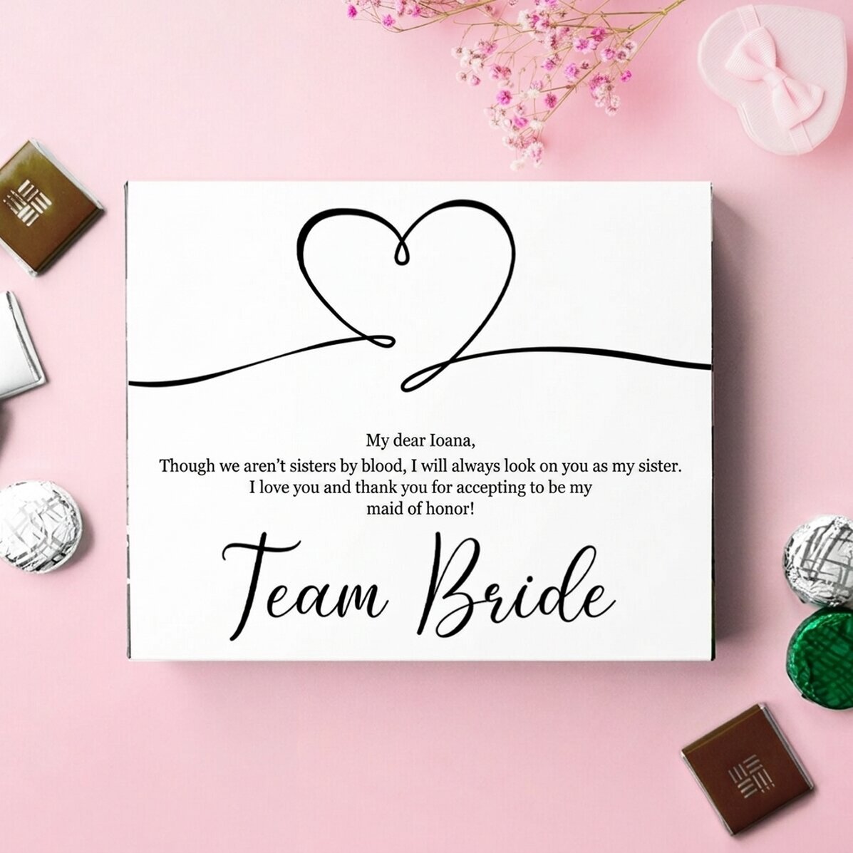 Spersonalizowane pudełko cukierków z dedykacją – Team Bride