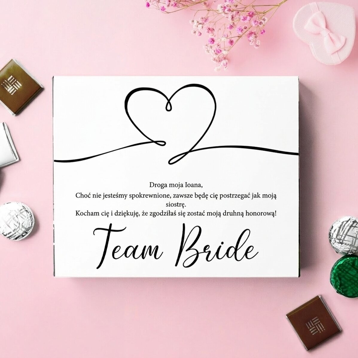 Spersonalizowane pudełko cukierków z dedykacją – Team Bride