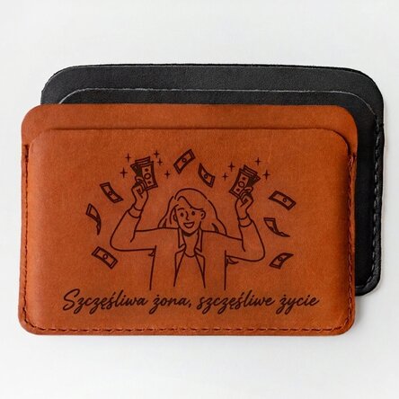Spersonalizowany skórzany portfel z napisem – Happy wife, Happy life