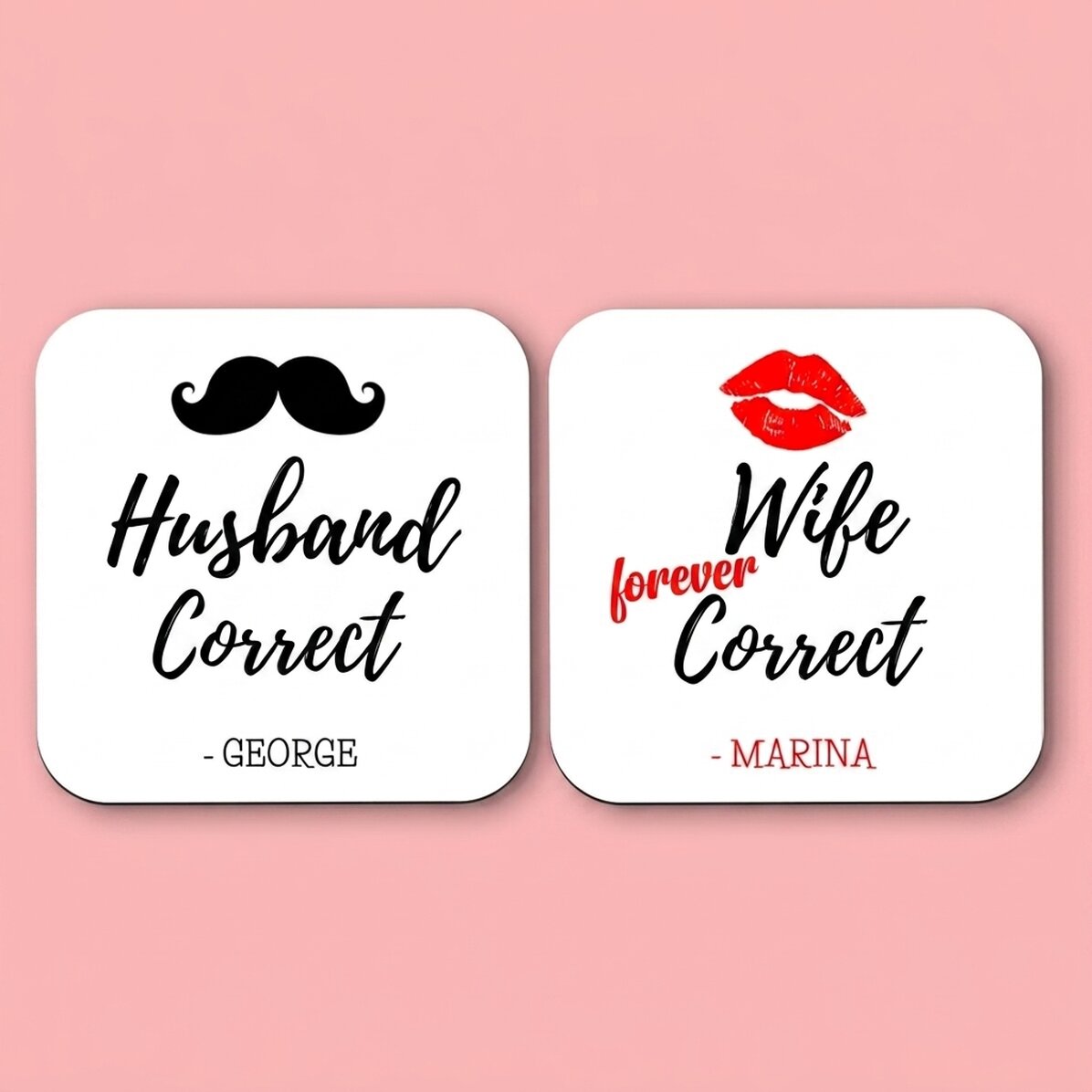 Zestaw 2 spody pod szklanki z indywidualnym napisem – Mr and Mrs Right