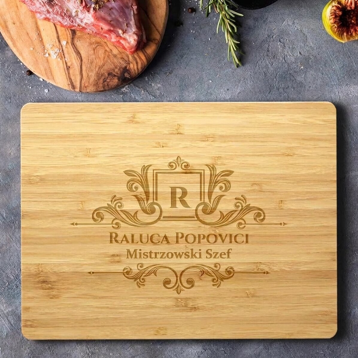 Prostokątna deska do krojenia z bambusa z indywidualnym nadrukiem – Premium Chef