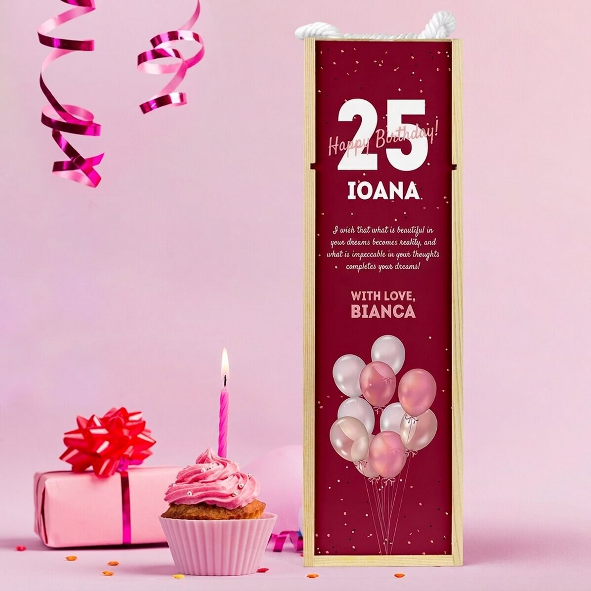 Spersonalizowane pudełko na wino z napisem na urodziny – Balony