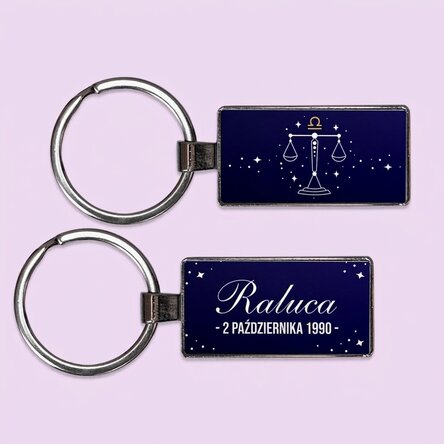 Spersonalizowany brelok z napisem i znakiem zodiaku – Waga