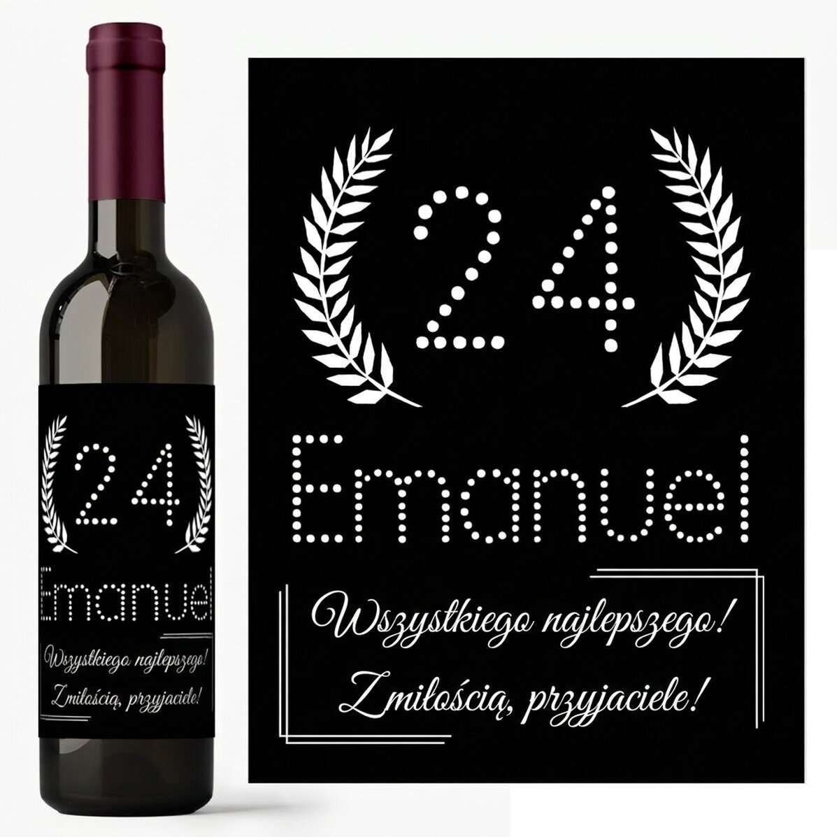 Wino z indywidualnym napisem na urodziny – Black & White