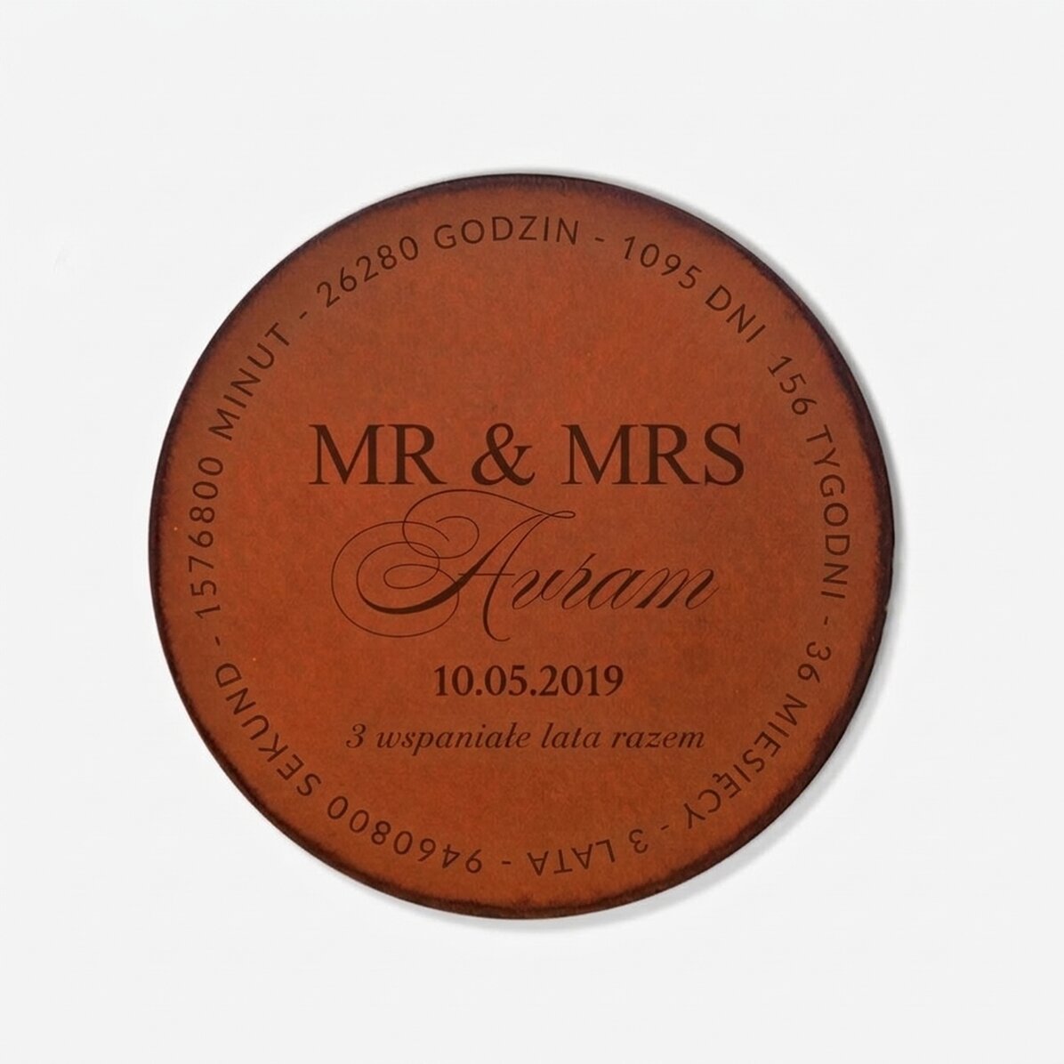 Skórzana podkładka pod kubek z indywidualnym napisem – Mr & Mrs
