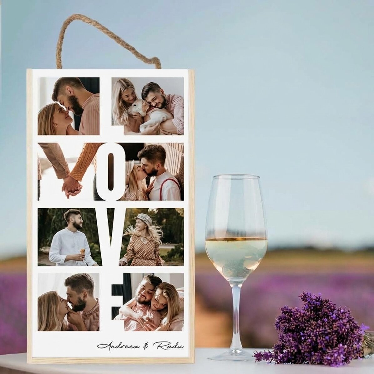 Pudełko na 2 butelki wina z 8 zdjęciami i dedykacją – LOVE