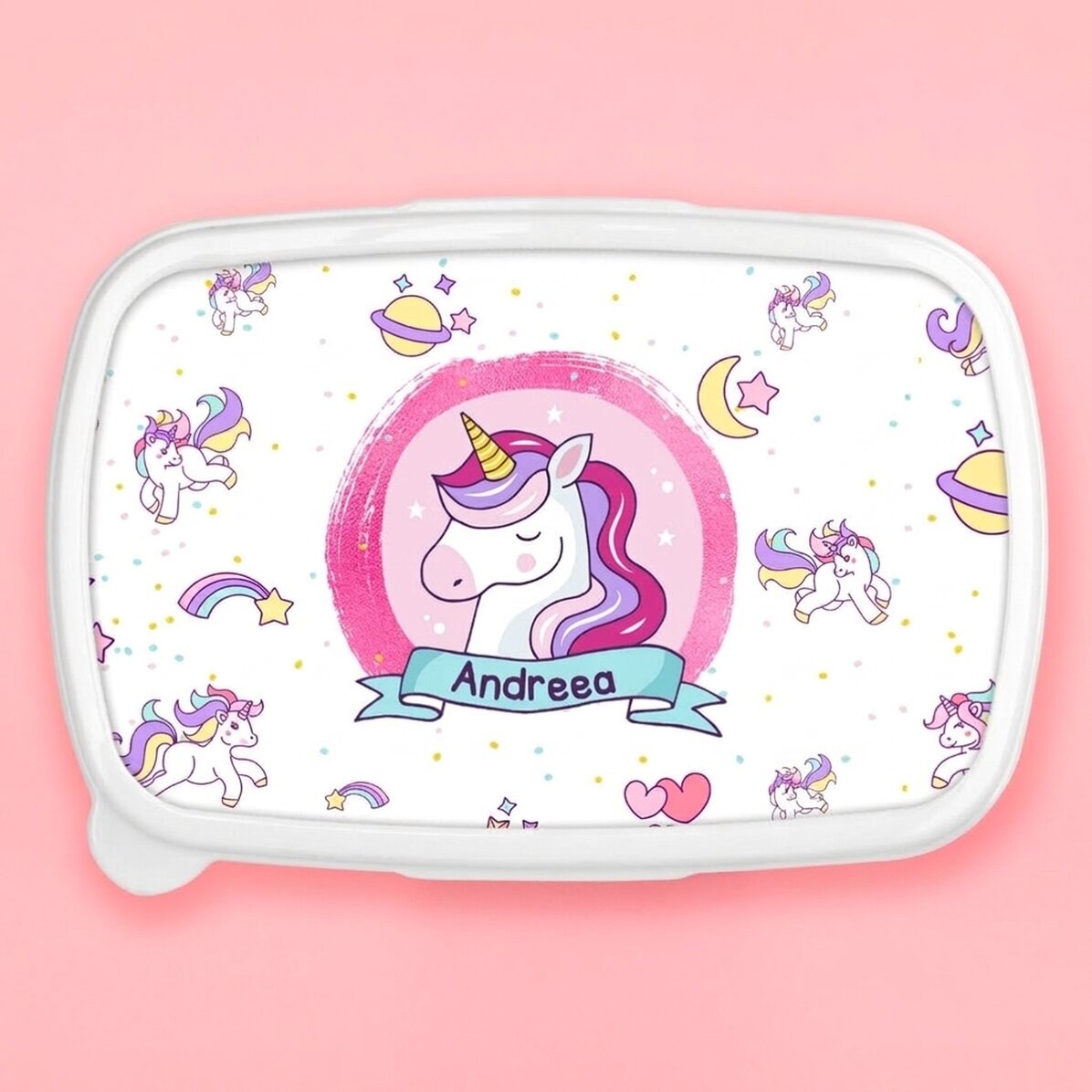 Pudełko na lunch, pojemnik z imieniem – Jednorożec
